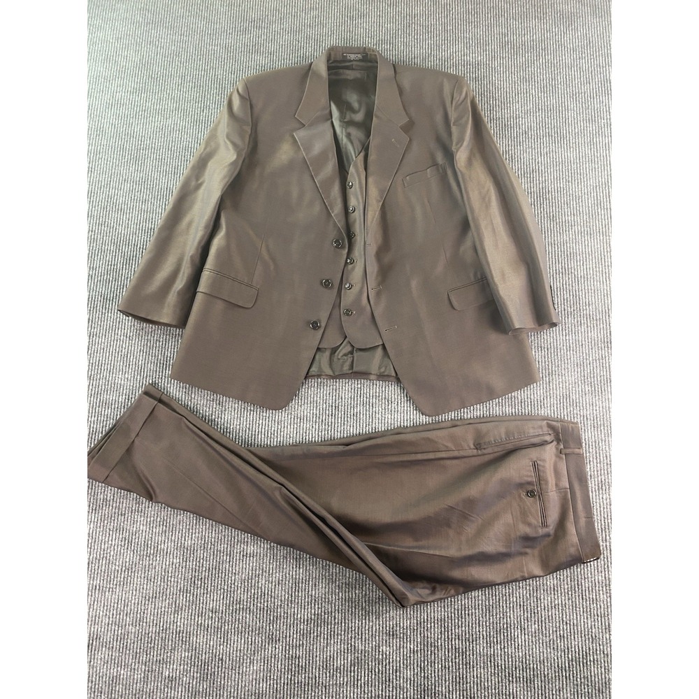 Jones New York Suit 54 R Taupe Wool Silk Premium 3 Piece Jacket Pants 42x28 B